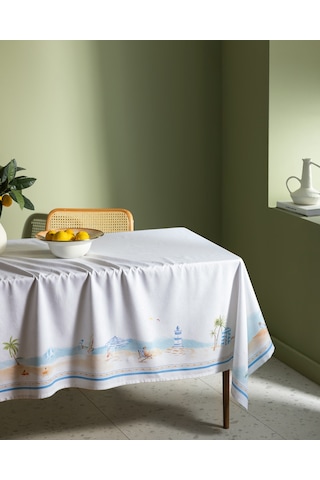 Madame Coco Lazule Masa Örtüsü - Açık Mavi/bej - 150x150 Cm 8684427277836 Çok Renkli