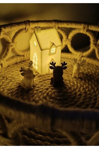 Kış Evleri Mini Geyik Mumluk Noel Yılbaşı Süsü Dekoratif Biblo Tealight Mumluk Seti Mumlar Dahildir