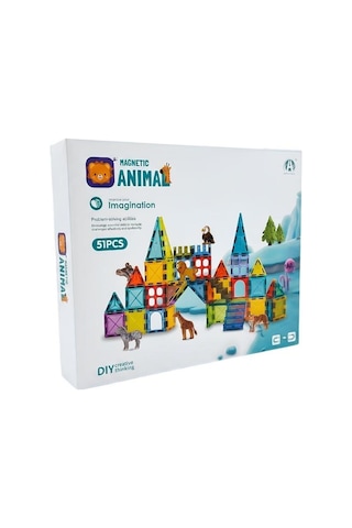 Kzl Magnetic Animal Vahşi Hayvan Figürlü Manyetik Yapı Blokları Seti 5.5 Cm 51 Parça Ch1484