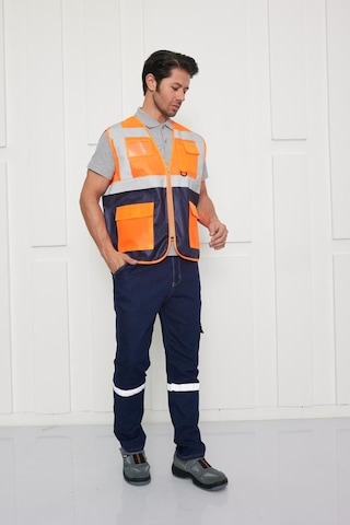 Orange Safety Mühendis Tipi İkaz Yeleği Turuncu-lacivert