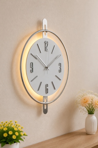 Pey Aksesuar 50x70 Cm Metal Ahşap Ve Işığın Muhteşem Uyumu Duvar Saati Dekoratif Ahşap-m54-kromgrı-beyaz-siyah-gold