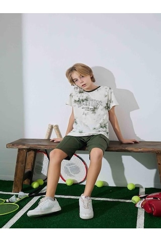 Kıpırık Baby Erkek Çocuk Yeşil Desenli Şortlu Pijama Takımı-1264 Yeşil