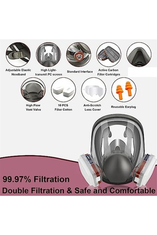 Ccgloball Tam Yüz Solunum Maskesi, 19'u 1 Arada 6800 Filtreli Yeniden Kullanılabilir Solunum Maskesi