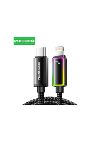 Rocoren 27w Type-c To Lightning Rgb Aydınlatmalı Örgülü Şarj Ve Data Kablosu 1 Metre