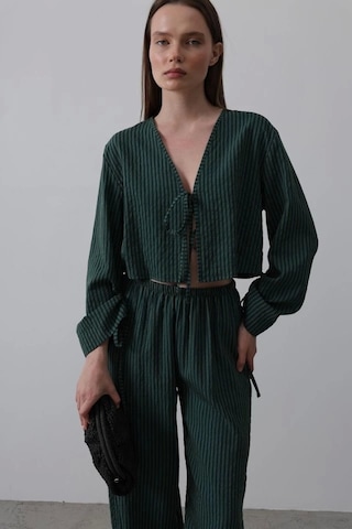 Defymoda Önü Bağlamalı Crop Takım - Yeşil Yeşil