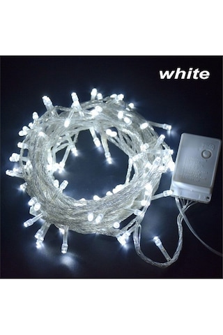 8 Fonksiyonlu 100 Ledli 10 M Fişli Led Dekor Lambası Beyaz Renk Dekoratif Yılbaşı Ağacı Işığı