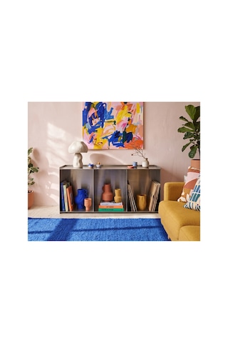 Dizör Vitrin Konsol 304 Paslanmaz Çelik, Fırçalı, 3 Bölmeli Açık Raf Konsol / Plak Ve Kitaplık Ünitesi 105 X 50 X 35 Cm Gümüş