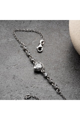 925 Ayar Gümüş Kalpli Sıra Taş Gümüş Bileklik Gümüş