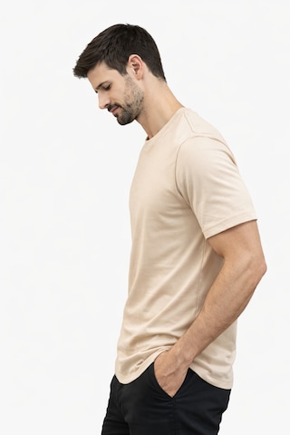 Mekaizen Erkek Basic T-shirt 4 Mevsim Premium Kumaş, Bisiklet Yaka, Rahat Kesim Bej