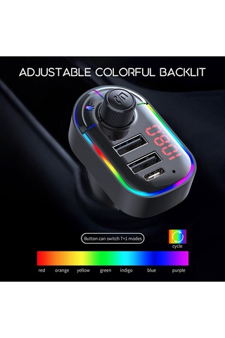 Yuntech01 C12 Siyah Oto Bluetooth Çevirici - Fm Transmitör, Usb/type C Şarj,免提 Arama, Müzik Çalar, Sigara Çıkarıcı Girişi