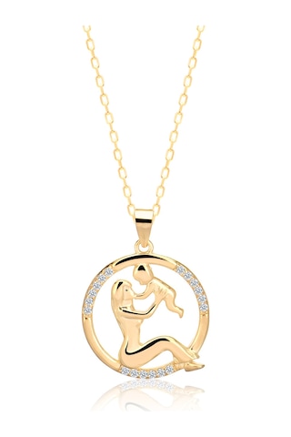 Zirkon Taşlı Altın Kaplama Anne Çocuk Gümüş Kolye Gold - Rose Gold - Gümüş