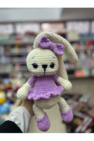 Amigurami Uzun Kulaklı Tavşan Beyaz - Mor