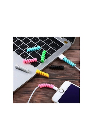 Micro Usb - Type C - İphone Lightning Kablo Spiral Kablo Koruyucu 1 Adet - Beyaz