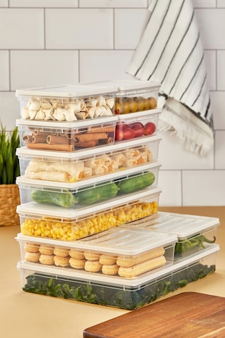 Multi Box 10 Parça 4 Farklı Boy Saklama Kabı Seti - Dondurucu & Mikrodalga Uyumlu Krem