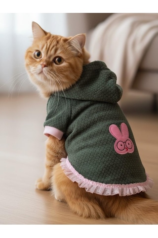 Bunnypop Kapüşonlu Kedi Elbisesi Yeşil & Pembe