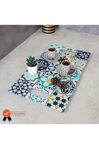Decorita Cam Tepsi Mavi Çini Desen 29Cm X 52Cm