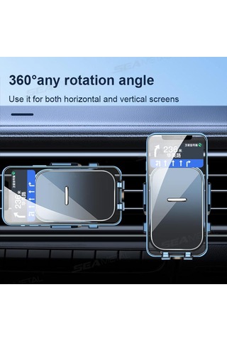 Seametal Yerçekimi Ayarlanabilir 360 Derece Döndürme Havalandırma Klipsi Araba Telefon Tutucu Montajı Siyah