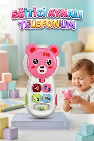Tıfıl Toys Eğitici Aynalı Müzikli Telefon - Işıklı Sevimli Ayıcık Figürlü Bebek Gelişim Oyuncağı