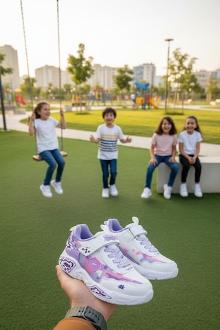 Enoch Piksel Desenli Ve Renkli Blok Detaylı Erkek Çocuk Spor Ayakkabı Beyaz - Lila
