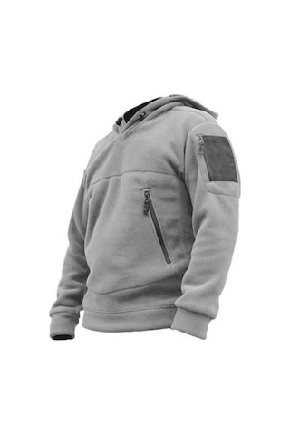 Genius Store Store Erkek Polar Outdoor Kapşonlu Kombat Tactical Cepli Polar Gri