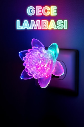 Rgb Gece Lambası Çiçek Tip On/off Tuşlu Koridor Hol Işığı Uyuma Işığı Renkli Işık Beyaz Gc06 Beyaz