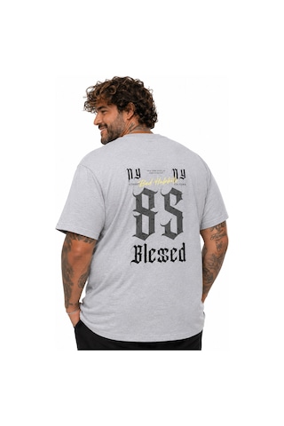 Moc Grande Mocgrande Erkek Büyük Beden Sıfır Yaka Tişört Blessed 26147 Grı Melanj Gri Melanj