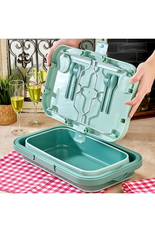 Bigmate Portatif Katlanır Piknik Seti 25lt Silikon Sepetli Masalı Piknik Sepeti Yeşil