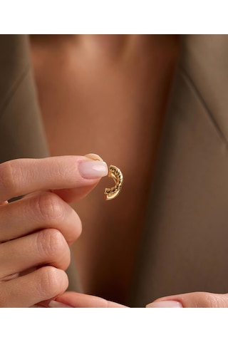 Bayar Gold 14 Ayar Altın İtalyan Noktalı Yarım Daire Halka Küpe Sarı Altın