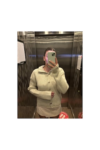 Genel Markalar Kadın Sarı Polo Yaka Düğmeli Oversize Triko Hırka Uzun Kollu Basic Günlük Hırka Sarı 923228701 Sarı