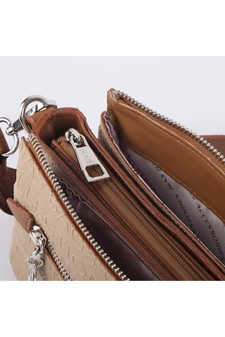 Nas Bag Kadın Çok Gözlü Ayarlanabilir Uzun Spor Askı Çapraz Çanta Kum Taba Gofraj Kum