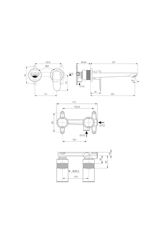 Ideal Standard Cerafine O Ankastre Lavabo Bataryası Seti, Mat Siyah, Kıt1 + Kıt2 2 Parça Siyah