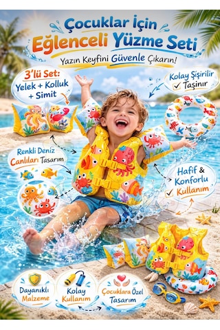 Havuz Ve Deniz Çocuk Yüzme Öğrenme, Deniz Kolluk, Havuz Simit Ve Can Yeleği Çocuk Yüzme Set