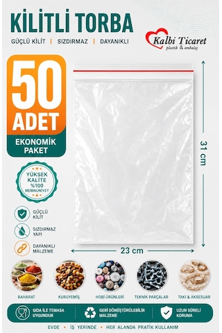 Kilitli Torba 23x31 Cm 50'li Kilitli Buzdolabı Poşeti Şeffaf Naylon Torba Kilitli Saklama Poşeti