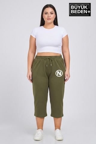 Süperlife Büyük Beden N Baskılı Kadın Şort Kapri Rahat Kalıp Cepli Bağcıklı 3xl-6xl Spr26bsrk591-19 Haki