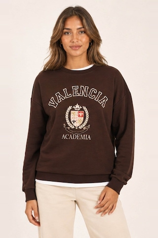 Fashion Friends Baskılı Kahverengi Kadın Sweatshirt 26k0048k1