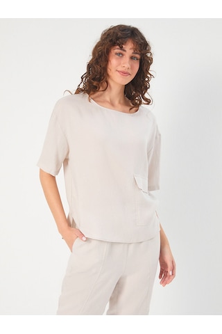 Faik Sönmez Kadın Önü Cep Detaylı Dokuma Bluz U68182 Siyah