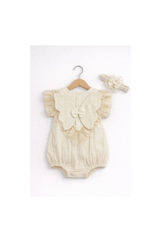 Kardeşler Bebe Müslin Body & Zıbın Fiyonk Detay Bej