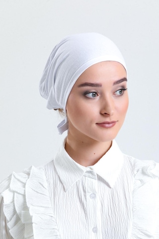 Hürrem Bone Beyaz Arkadan Bağlamalı Tesettür Bone Penye Kumaş Düz Bone 1011 42 Beyaz