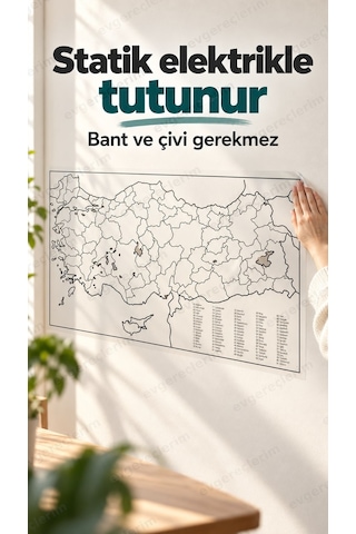 Manyetik Yazılabilir Türkiye Haritası Statik Elektrikli 110x56 Cm 110 x 56 CM