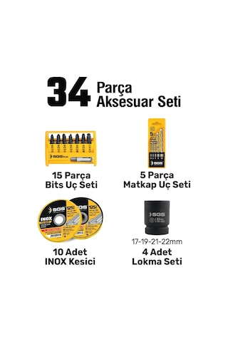 Sgs SGS5451 Darbeli Matkap + Kırıcı Delici Matkap + Avuç Taşlama Makinesi + Darbeli Somun Sıkma + Led Fener Combo Set 5 Parça