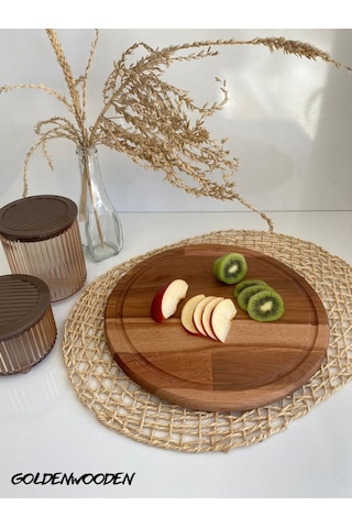 Yuvarlak Doğal Ahşap Sunum Tabağı Ahşap Sunumluk Kayın/gürgen Çap:30cm