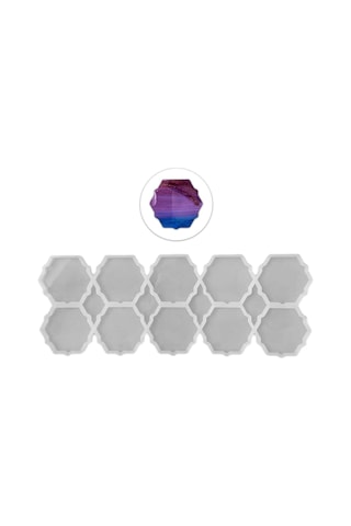 Epoksi Silikon Kalıp Altıgen Tırtıklı Kenar Bardak Altı Ve Magnet Kalıbı 6.8 Cm 10 Lu Çok Renkli
