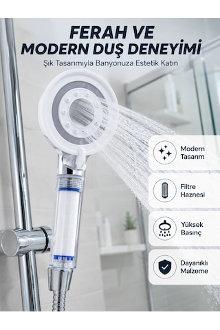 Kargo Mineral Taşlı Filtreli Duş Başlığı Güçlü Su Basınçlı Banyo Başlığı Najmaddin Çok Renkli