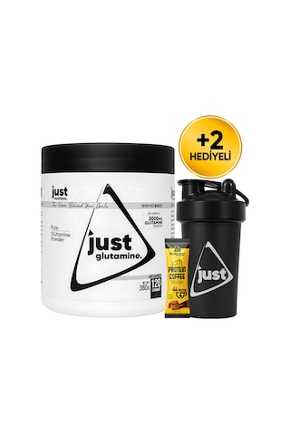 Just Nutrition L-glutamine 360 Gr Glutamin 120 Servis + Shaker + Protein Kahve Hediyeli Aromasız