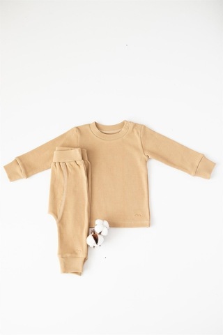 Gots Sertifikalı %100 Organik Pamuk İkili Takım 0 - 4 Yaş - 5546 - Bej