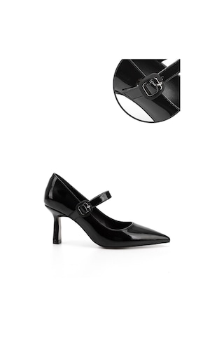 Gönderi R Siyah Rugan Sivri Burun Kadeh Ökçe Mary Jane Ayakkabı Siyah Rugan