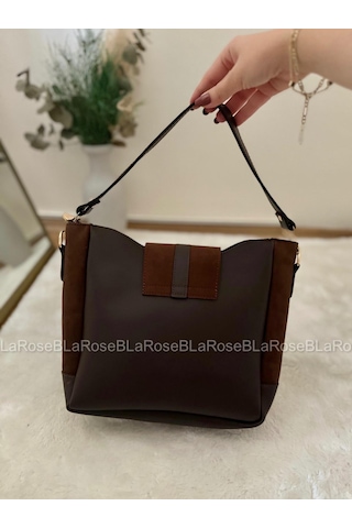 Laroseb Kadın Suni Süet Kilit Detaylı El Ve Omuz Çantası Kahverengi