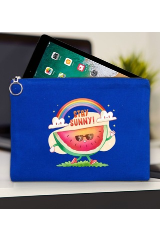 Bk Gift Yaz Temalı-7 Mavi Tablet Çantası 30x21cm, Apple iPad Uyumlu Çantası, Baskılı Tablet Kılıfı