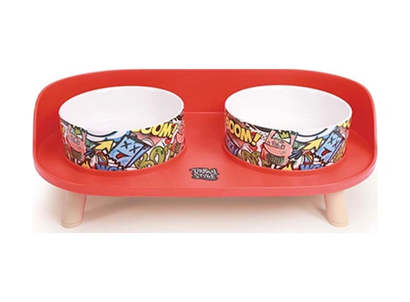 M-pets Altitude Urban Style Standlı İkili Kedi Ve Köpek Mama Ve Su Kabı Kırmızı 450 Ml 244-51026.01