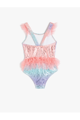 Koton Fırfırlı Tül Detaylı Deniz Kızı Baskılı Askılı Mayo Pembe Desenli 5skg30015mm Pembe Desenli